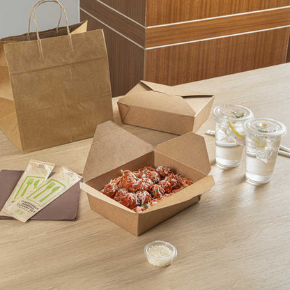 Bio Tek 71 oz Rectangle Kraft Paper Microwavable #3 Bio Box Take Out Container - 8 1/2" x 6 1/4" x 2 1/2" - 50 count box