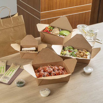 Bio Tek 71 oz Rectangle Kraft Paper Microwavable #3 Bio Box Take Out Container - 8 1/2" x 6 1/4" x 2 1/2" - 50 count box
