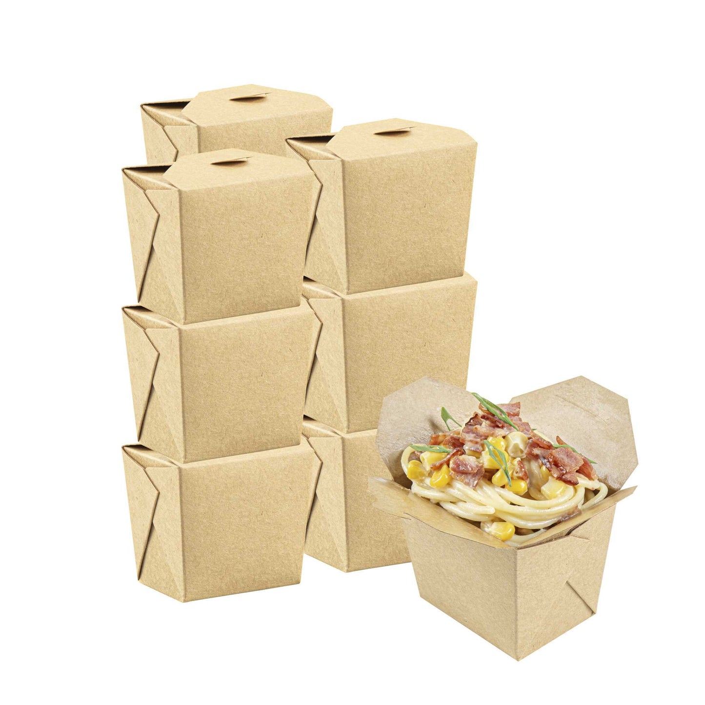 Bio Tek 8 oz Square Kraft Paper Microwavable Noodle Take Out Container - 2 3/4" x 2 1/4" x 2 1/2" - 200 count box