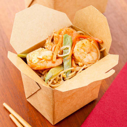 Bio Tek 8 oz Square Kraft Paper Microwavable Noodle Take Out Container - 2 3/4" x 2 1/4" x 2 1/2" - 25 count box
