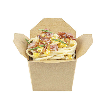 Bio Tek 8 oz Square Kraft Paper Microwavable Noodle Take Out Container - 2 3/4" x 2 1/4" x 2 1/2" - 25 count box