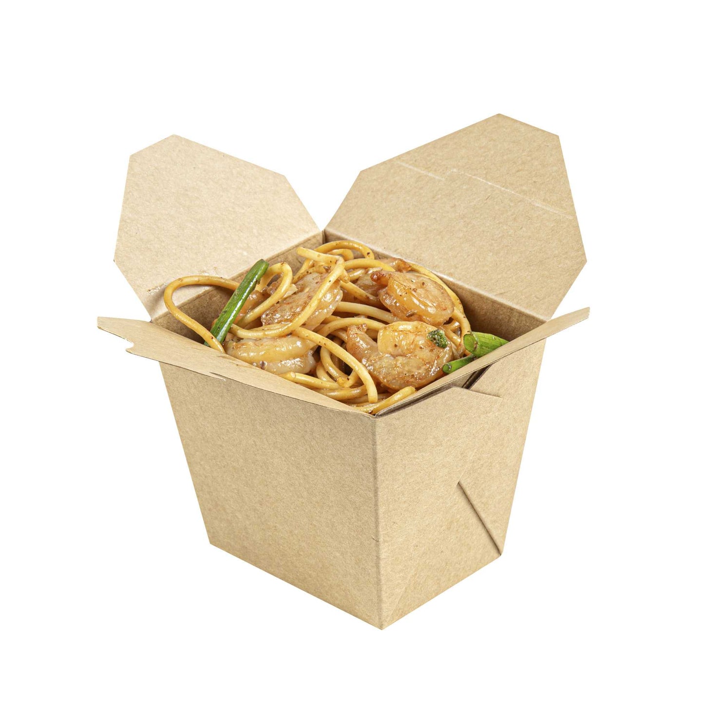 Bio Tek 16 oz Square Kraft Paper Microwavable Noodle Take Out Container - 3 1/2" x 3" x 3 1/4" - 25 count box