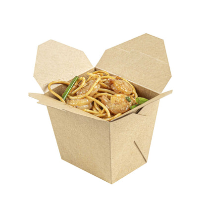 Bio Tek 16 oz Square Kraft Paper Microwavable Noodle Take Out Container - 3 1/2" x 3" x 3 1/4" - 25 count box