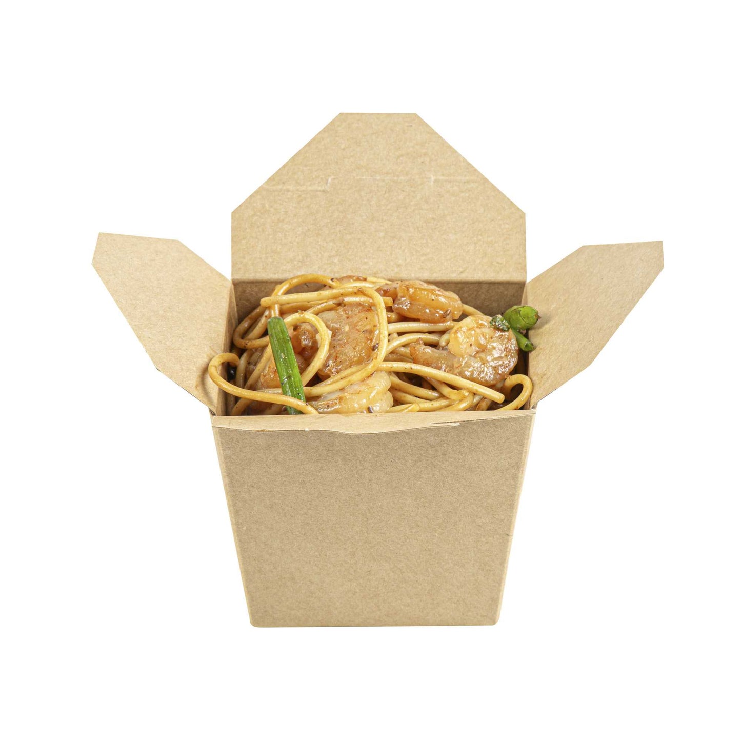 Bio Tek 16 oz Square Kraft Paper Microwavable Noodle Take Out Container - 3 1/2" x 3" x 3 1/4" - 200 count box