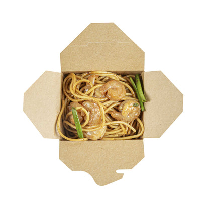 Bio Tek 16 oz Square Kraft Paper Microwavable Noodle Take Out Container - 3 1/2" x 3" x 3 1/4" - 200 count box