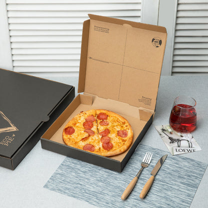Eco Pie Kraft and Black Paper Corrugated Pizza Box - Repurpose for Plates - 14 1/2" x 14 1/2" x 1 3/4" - 50 count box
