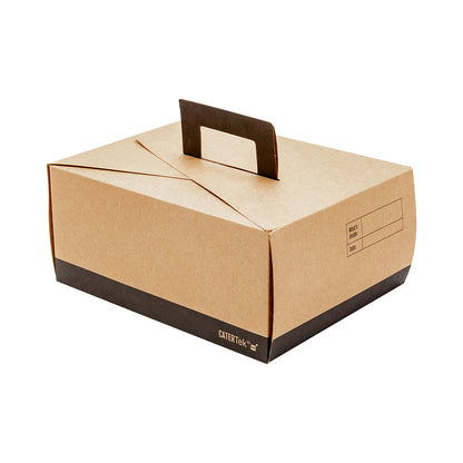 Cater Tek Rectangle Kraft and Black Paper Take Out Container - with Handle - 9" x 7" x 3" - 100 count box