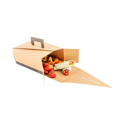 Cater Tek Rectangle Kraft and Black Paper Take Out Container - with Handle - 9" x 7" x 3" - 100 count box