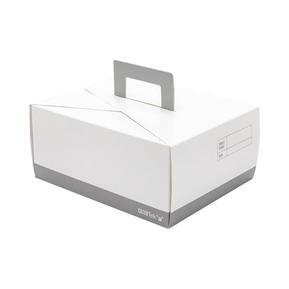 Cater Tek Rectangle White and Gray Paper Deep Take Out Container - with Handle - 9" x 7" x 4" - 100 count box