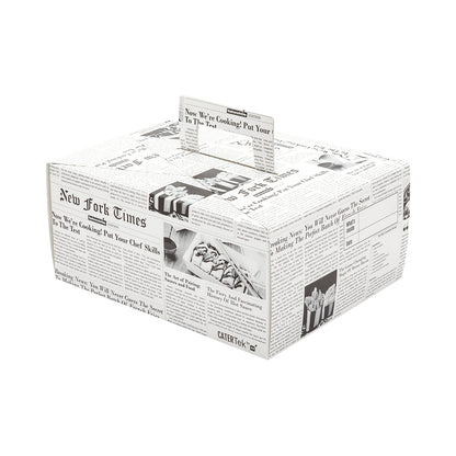 Cater Tek Rectangle Newsprint Paper Deep Take Out Container - with Handle - 9" x 7" x 4" - 100 count box