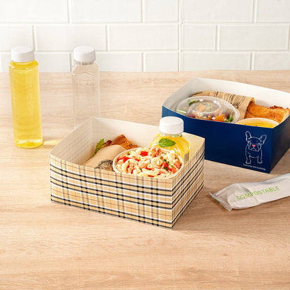 Bio Tek Rectangle Plaid Paper Sandwich / Burger Open Tray - 8 1/2" x 6" x 3 1/2" - 100 count box