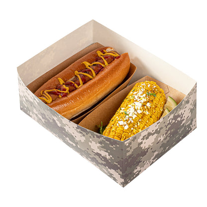 Bio Tek Rectangle Camouflage Paper Sandwich / Burger Open Tray - 8 1/2" x 6" x 3 1/2" - 100 count box