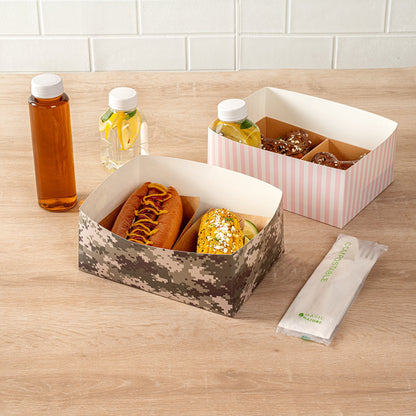 Bio Tek Rectangle Camouflage Paper Sandwich / Burger Open Tray - 8 1/2" x 6" x 3 1/2" - 100 count box