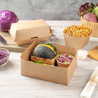 Bio Tek Rectangle Kraft Paper Sandwich / Burger Open Tray - 8 1/2" x 6" x 3 1/2" - 100 count box