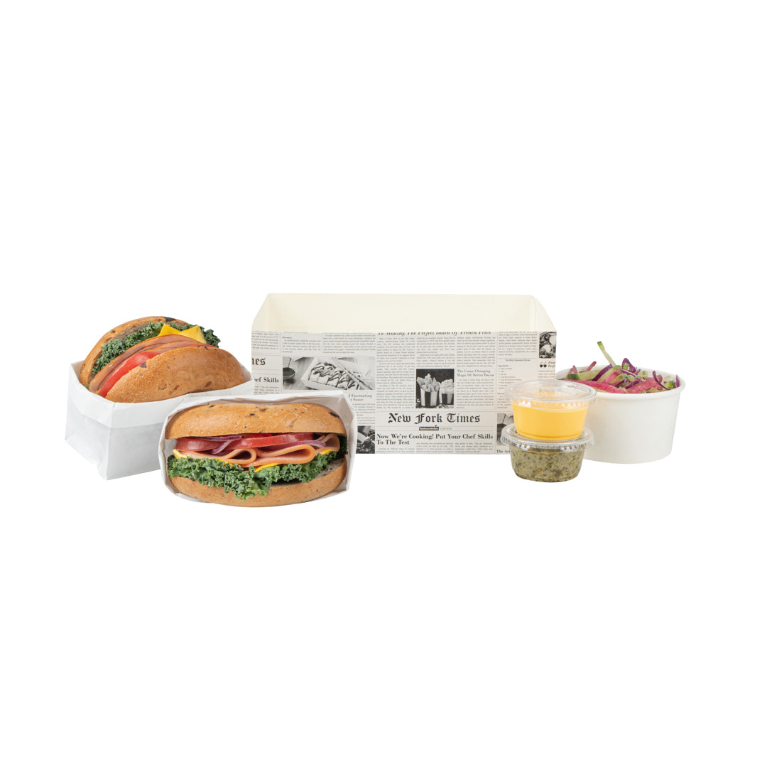 Bio Tek Rectangle Newsprint Paper Sandwich / Burger Open Tray - 8 1/2" x 6" x 3 1/2" - 100 count box
