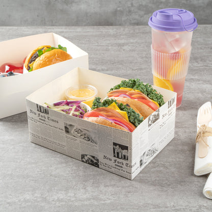 Bio Tek Rectangle Newsprint Paper Sandwich / Burger Open Tray - 8 1/2" x 6" x 3 1/2" - 100 count box