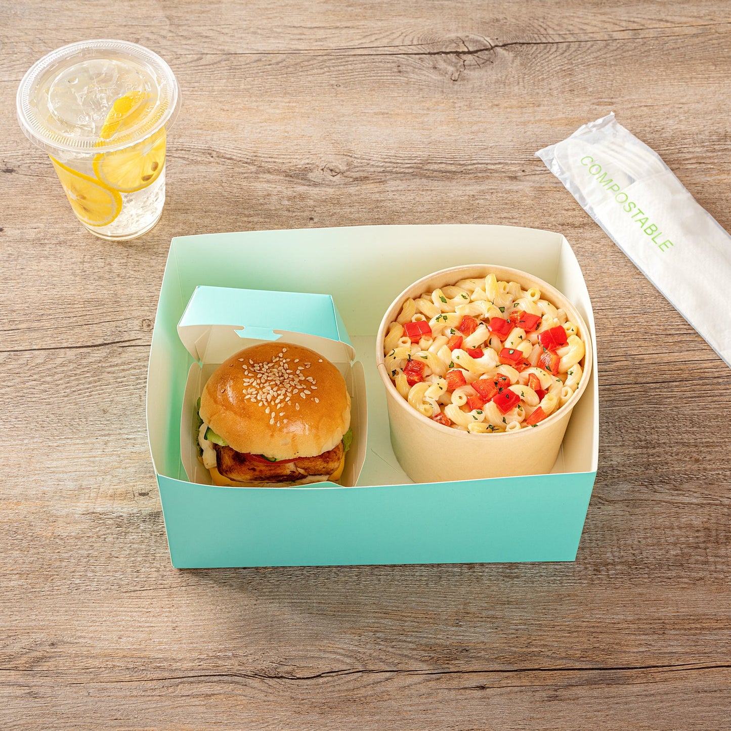 Bio Tek Rectangle Turquoise Paper Sandwich / Burger Open Tray - 8 1/2" x 6" x 3 1/2" - 100 count box