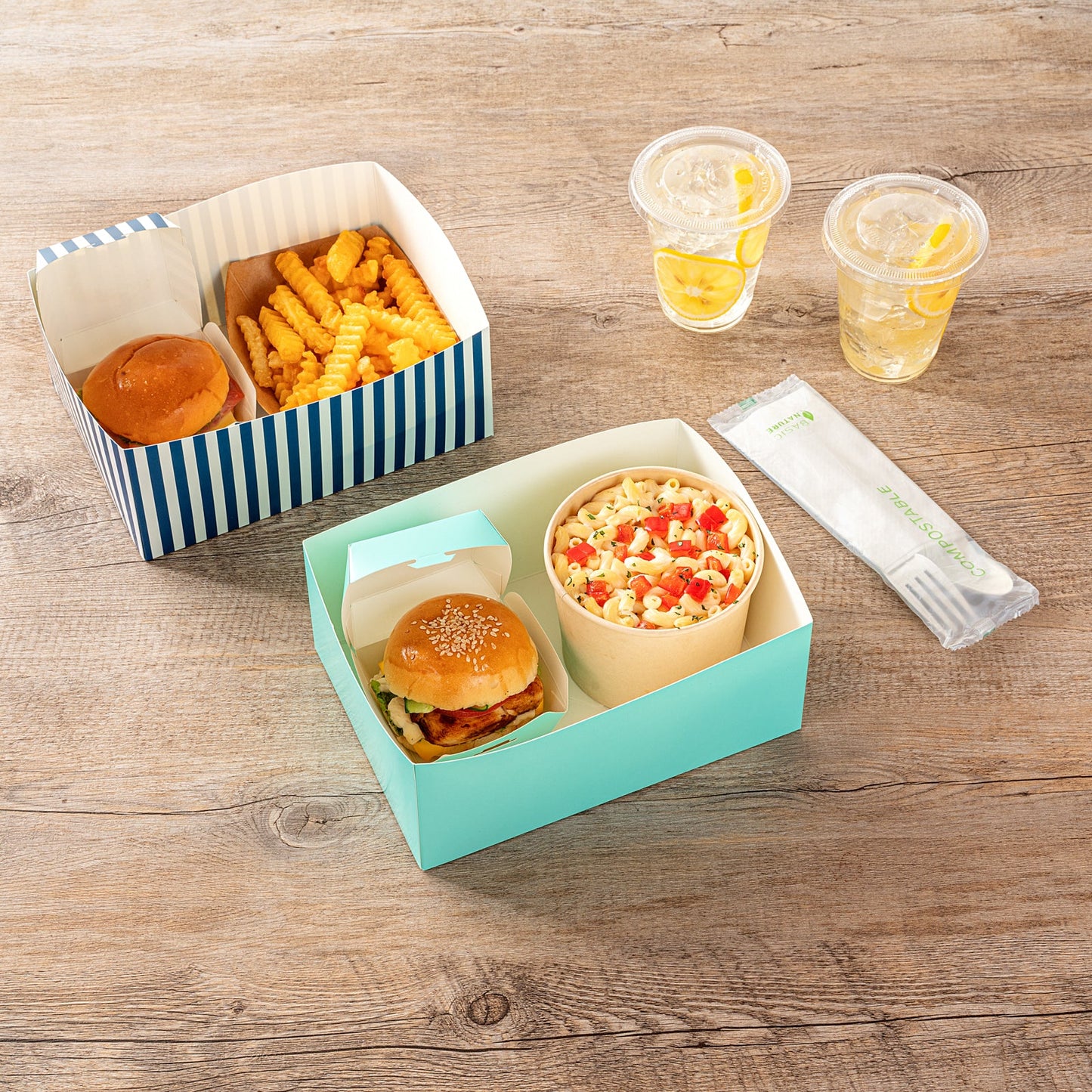 Bio Tek Rectangle Turquoise Paper Sandwich / Burger Open Tray - 8 1/2" x 6" x 3 1/2" - 100 count box