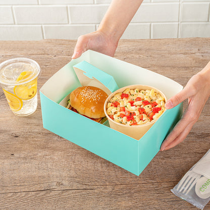 Bio Tek Rectangle Turquoise Paper Sandwich / Burger Open Tray - 8 1/2" x 6" x 3 1/2" - 100 count box