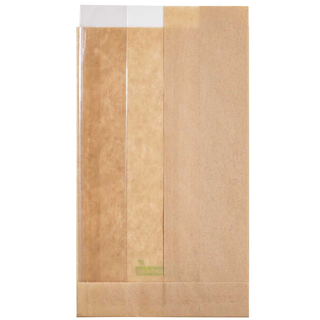 Bag Tek Kraft Paper Small Bread Bag - with Side Window - 4 3/4" x 2 3/4" x 8 1/2" - 100 count box