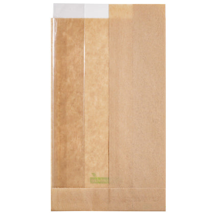 Bag Tek Kraft Paper Small Bread Bag - with Side Window - 4 3/4" x 2 3/4" x 8 1/2" - 100 count box