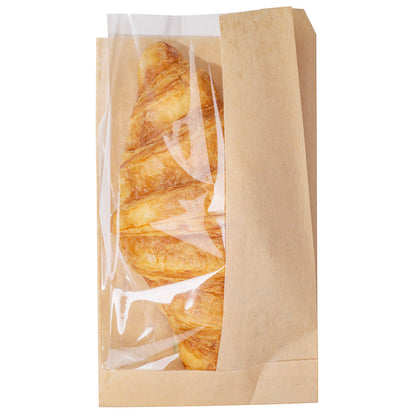 Bag Tek Kraft Paper Small Bread Bag - with Side Window - 4 3/4" x 2 3/4" x 8 1/2" - 100 count box