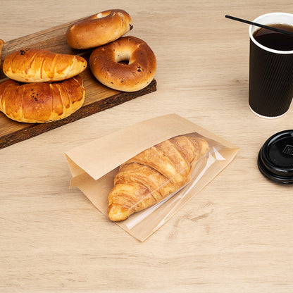 Bag Tek Kraft Paper Small Bread Bag - with Side Window - 4 3/4" x 2 3/4" x 8 1/2" - 100 count box