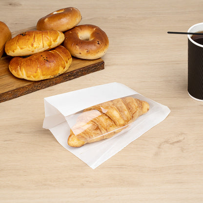 Bag Tek White Paper Small Bread Bag - with Side Window - 4 3/4" x 2 3/4" x 8 1/2" - 100 count box