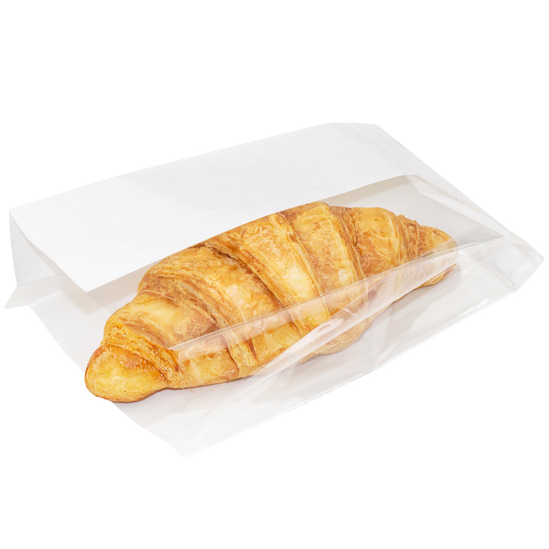 Bag Tek White Paper Small Bread Bag - with Side Window - 4 3/4" x 2 3/4" x 8 1/2" - 100 count box