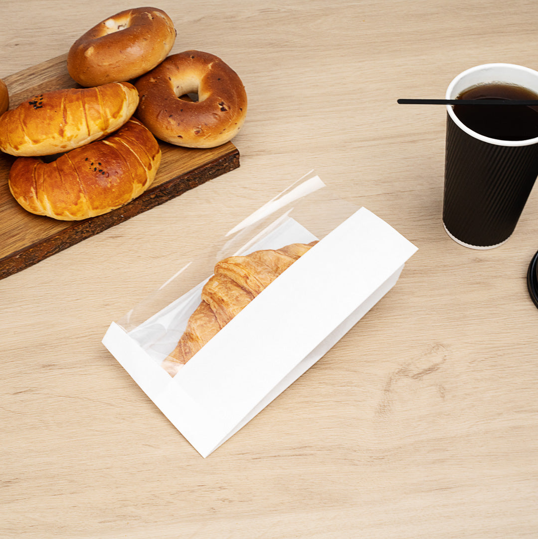 Bag Tek White Paper Small Bread Bag - with Side Window - 4 3/4" x 2 3/4" x 8 1/2" - 100 count box
