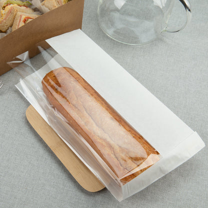 Bag Tek White Paper Small Bread Bag - with Side Window - 4 3/4" x 2 3/4" x 8 1/2" - 100 count box