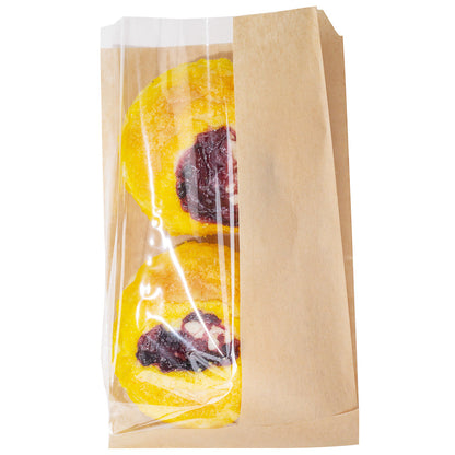 Bag Tek Kraft Paper Medium Bread Bag - with Side Window - 6" x 2 1/2" x 10" - 100 count box