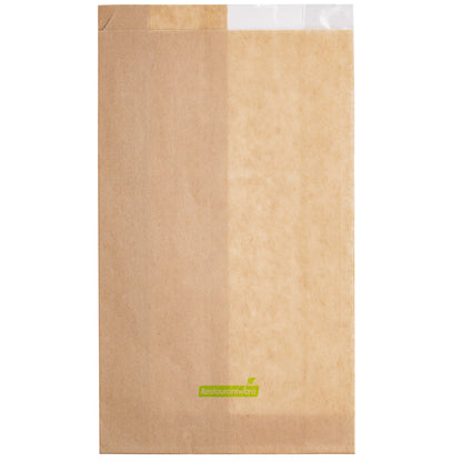 Bag Tek Kraft Paper Medium Bread Bag - with Side Window - 6" x 2 1/2" x 10" - 100 count box