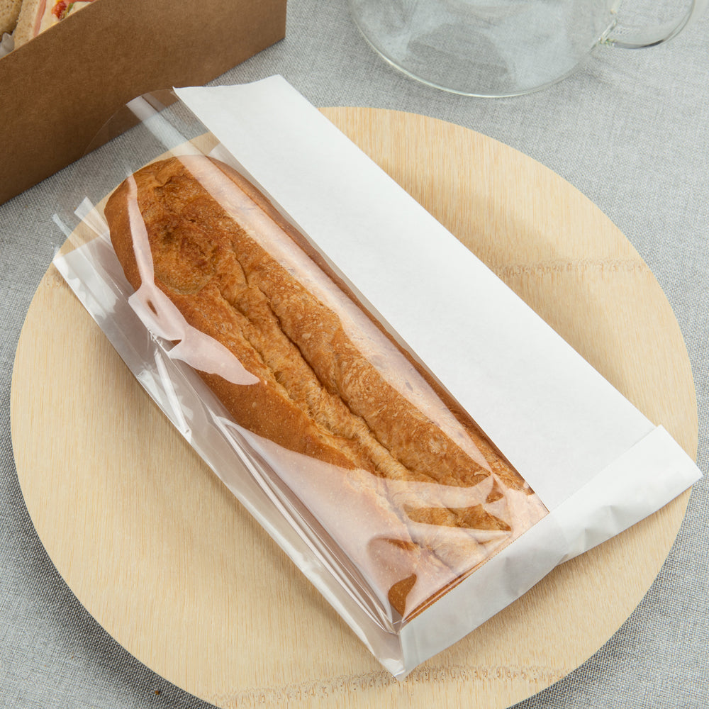 Bag Tek White Paper Medium Bread Bag - with Side Window - 6" x 2 1/2" x 10" - 100 count box