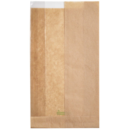 Bag Tek Kraft Paper Large Bread Bag - Side Window - 6" x 2 3/4" x 11 1/2" - 100 count box
