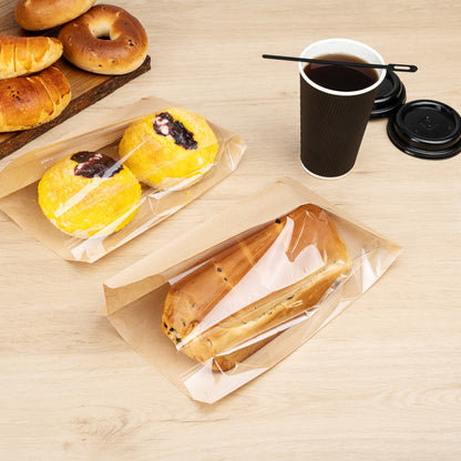 Bag Tek Kraft Paper Large Bread Bag - Side Window - 6" x 2 3/4" x 11 1/2" - 100 count box