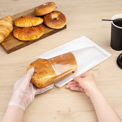 Bag Tek White Paper Large Bread Bag - Side Window - 6" x 2 3/4" x 11 1/2" - 100 count box