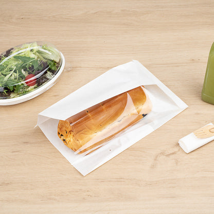 Bag Tek White Paper Large Bread Bag - Side Window - 6" x 2 3/4" x 11 1/2" - 100 count box