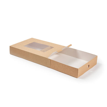 Slide Tek Rectangle Kraft Paper Catering Tray - with Window - 17 3/4" x 12 1/4" x 3 1/4" - 10 count box