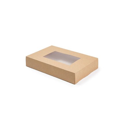 Slide Tek Rectangle Kraft Paper Catering Tray - with Window - 17 3/4" x 12 1/4" x 3 1/4" - 10 count box
