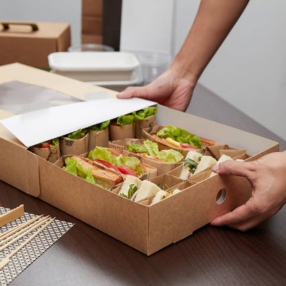Slide Tek Rectangle Kraft Paper Catering Tray - with Window - 17 3/4" x 12 1/4" x 3 1/4" - 10 count box