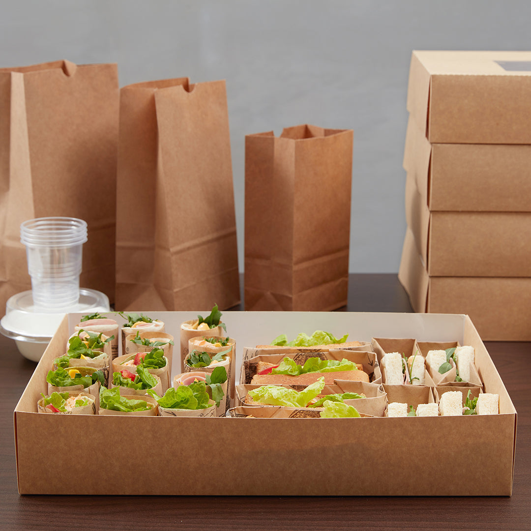 Slide Tek Rectangle Kraft Paper Catering Tray - with Window - 17 3/4" x 12 1/4" x 3 1/4" - 10 count box