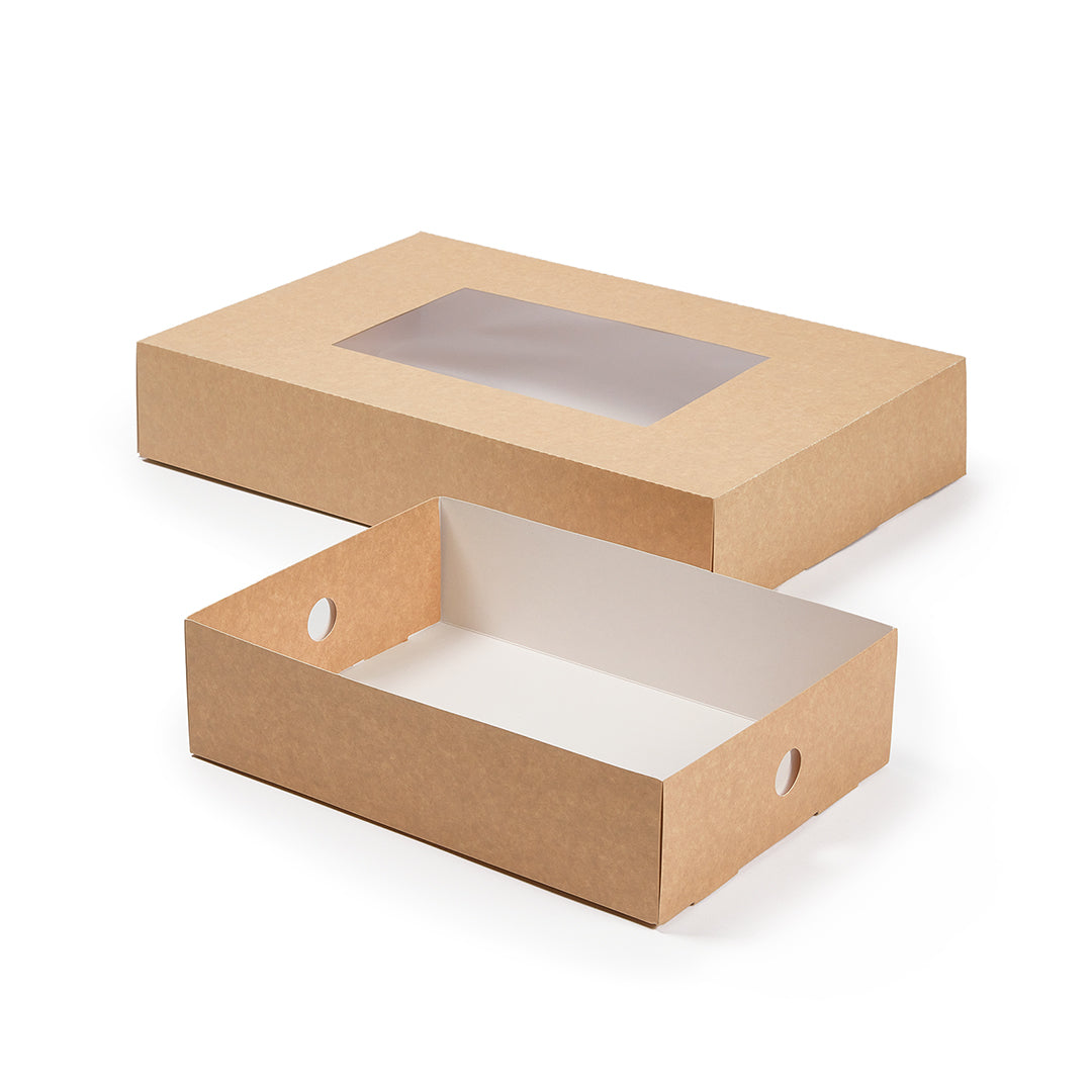 Slide Tek Rectangle Kraft Paper Medium Insert - Fits Catering Tray - 12" x 8 3/4" x 3 1/4" - 10 count box