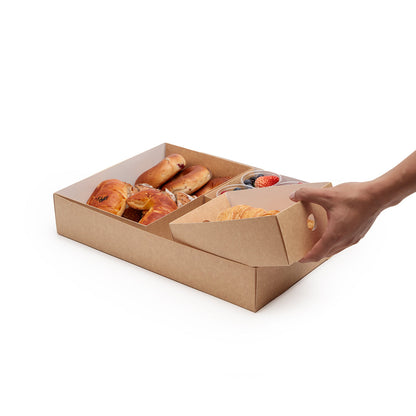 Slide Tek Rectangle Kraft Paper Small Insert - Fits Catering Tray - 8 3/4" x 6" x 3 1/4" - 10 count box