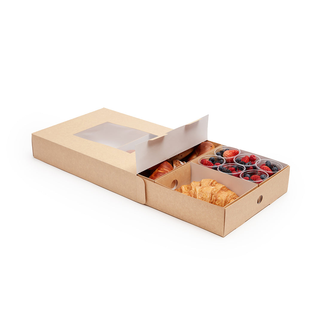 Slide Tek Rectangle Kraft Paper Small Insert - Fits Catering Tray - 8 3/4" x 6" x 3 1/4" - 10 count box