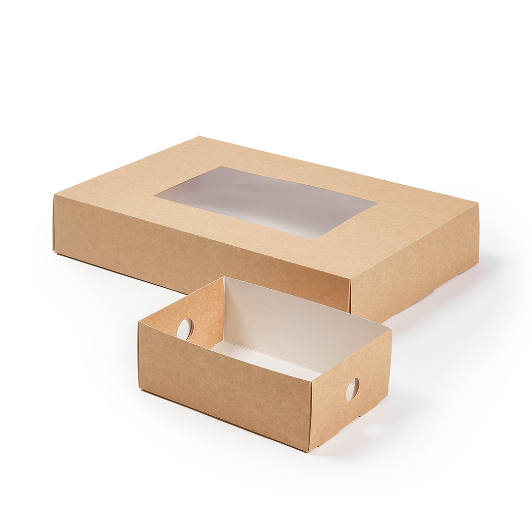 Slide Tek Rectangle Kraft Paper Small Insert - Fits Catering Tray - 8 3/4" x 6" x 3 1/4" - 10 count box