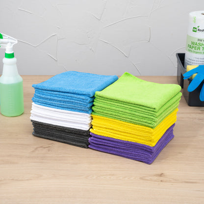 Clean Tek Professional Microfiber Cleaning Cloth - 6 Colors - 16" x 16" - 60 count box