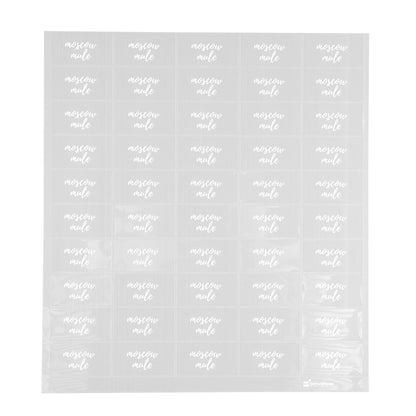 Label Tek Plastic Moscow Mule Label - Clear with White Font, Water-Resistant - 2" x 1" - 100 count box