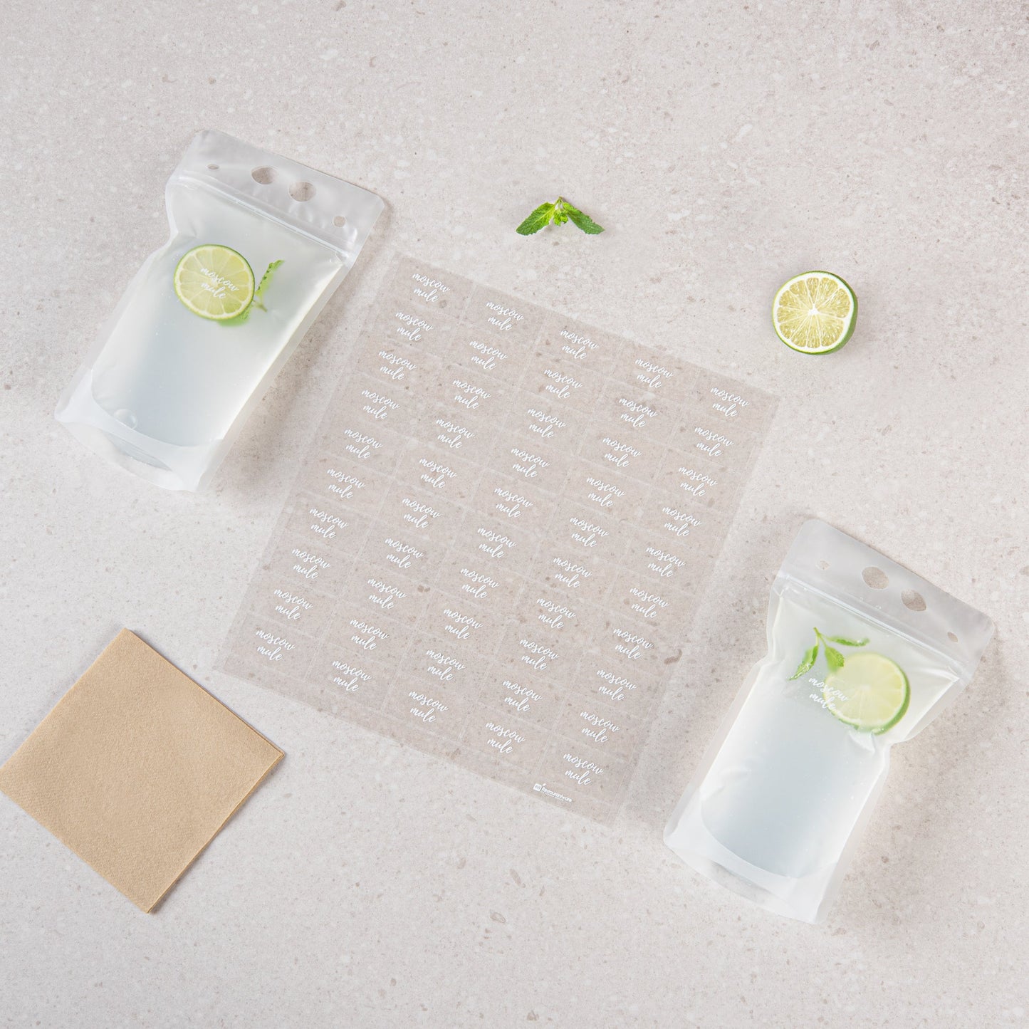 Label Tek Plastic Moscow Mule Label - Clear with White Font, Water-Resistant - 2" x 1" - 100 count box