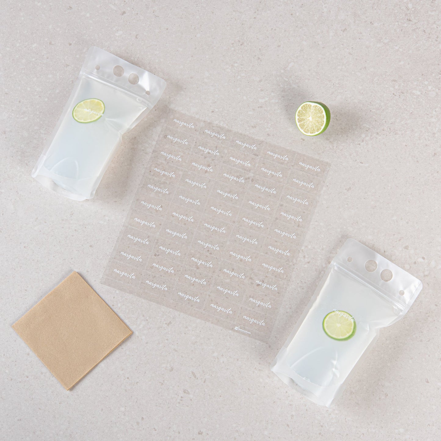 Label Tek Plastic Margarita Label - Clear with White Font, Water-Resistant - 2" x 1" - 100 count box